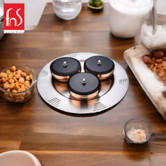 FnS Orbit Stainless Steel Serving Set for Snacks, Dry Fruits, Dessert (Rose Gold)