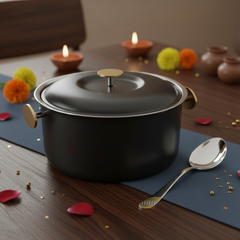 FNS Latina Black Finish Stainless Steel Casserole 3000 ml with Lid  and Imperio 1 Pcs Serving Spoon Combo for Home Dining and Kitchen