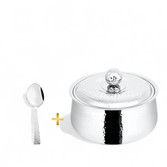 FNS Genoa Stainless Steel Casserole 850 ml with Lid  and Madrid 1 Pcs Serving Spoon Combo for Home Dining and Kitchen