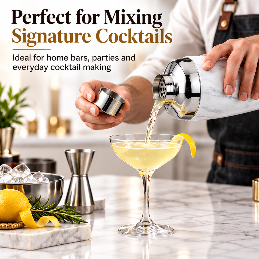 FnS White Marbel Finish Stainless Steel Cocktail Shaker 650 ml