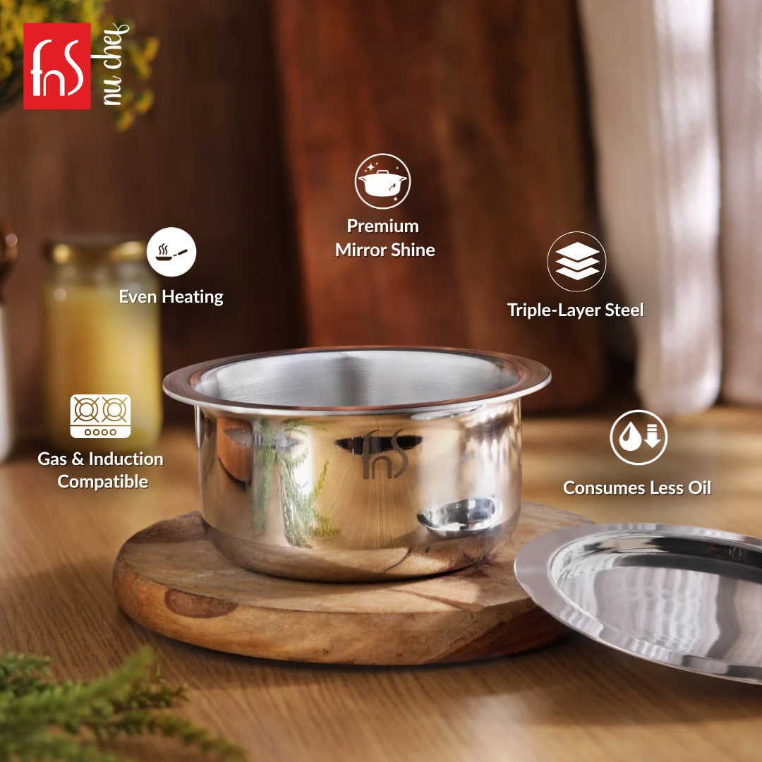 FnS NuChef Cookware Triply Tope 14 CM | Even Heat Distribution, Durable & Rust-Free Cookware
