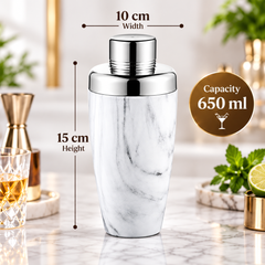 FnS White Marbel Finish Stainless Steel Cocktail Shaker 650 ml