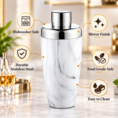 FnS White Marbel Finish Stainless Steel Cocktail Shaker 650 ml