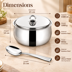FnS Ebro 1500 ml Stainless Steel Casserole with Venice Serving Spoon