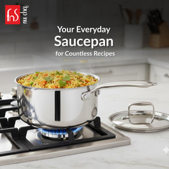 FnS NuChef Cookware Triply Sauce Pan 14 CM With Stay-Cool Handles | Even Heat Distribution, Durable & Rust-Free Cookware