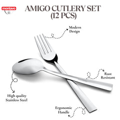 Montavo by FnS Amigo Stainless Steel 12 pcs Cutlery Set with Stand