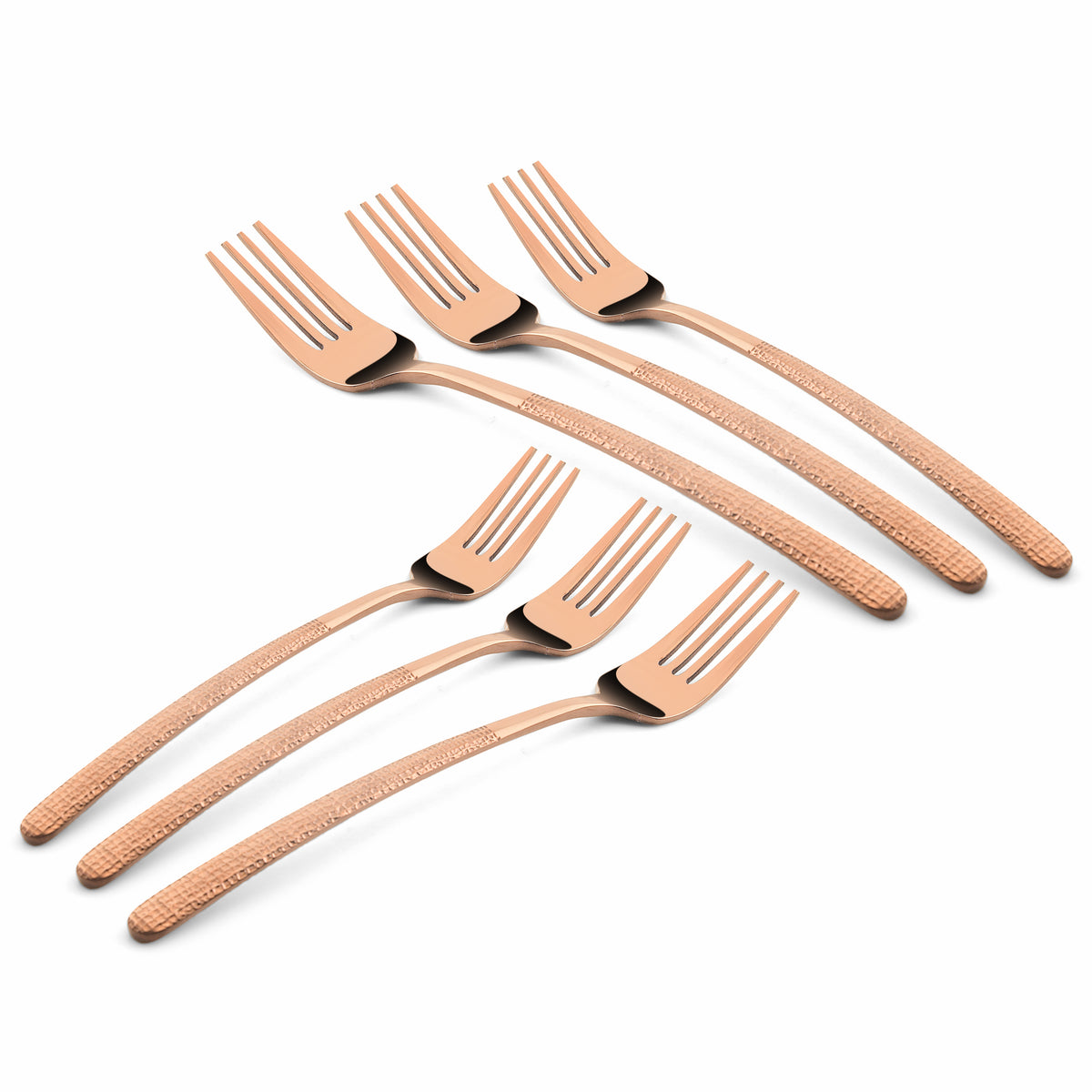 Chef Vicky Ratnani's Signature Collection By FnS Sorrento Rose Gold Stainless Steel Dessert Fork 6 Pcs Set | Premium Textured Handle Design Cutlery for Home, Dining & Kitchen