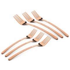 Chef Vicky Ratnani's Signature Collection By FnS Sorrento Rose Gold Stainless Steel Dessert Fork 6 Pcs Set | Premium Textured Handle Design Cutlery for Home, Dining & Kitchen