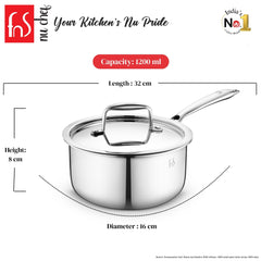 FnS NuChef Cookware Triply Sauce Pan 14 CM With Lid
