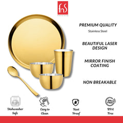 FnS Royal Stainless Steel Gold PVD 5 pcs Dinner Thali Set
