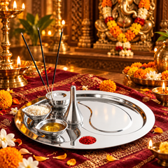 FnS Premium Stainless Steel Pooja Thali Set of 5 Shine Finish