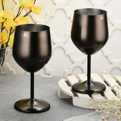 FnS Cosmo Steel Black Finish Wine Glass (pack of 2)