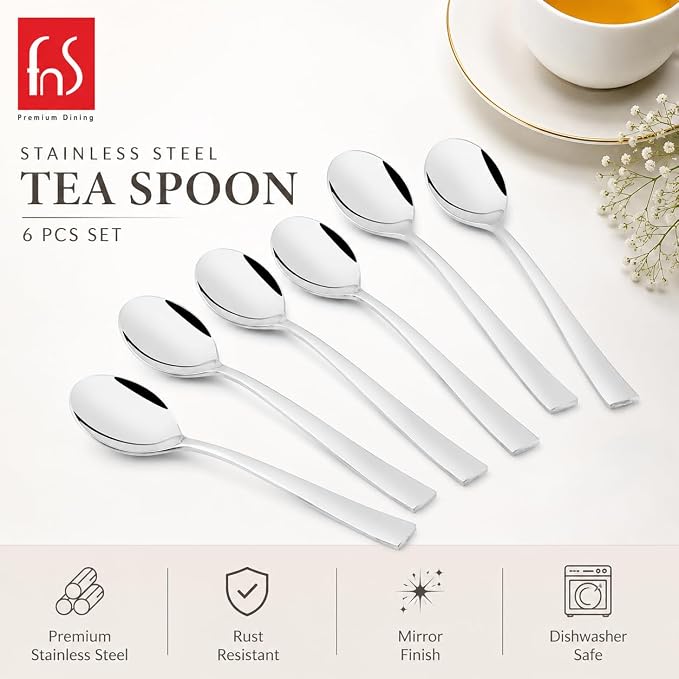 FnS Slim Line 6-Pc Mirror Finish Stainless Steel Tea Spoon Set