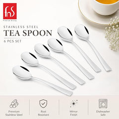 FnS Slim Line 6-Pc Mirror Finish Stainless Steel Tea Spoon Set