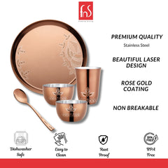 FnS Gond Stainless Steel Rose Gold 5 pcs Dinner Thali Set