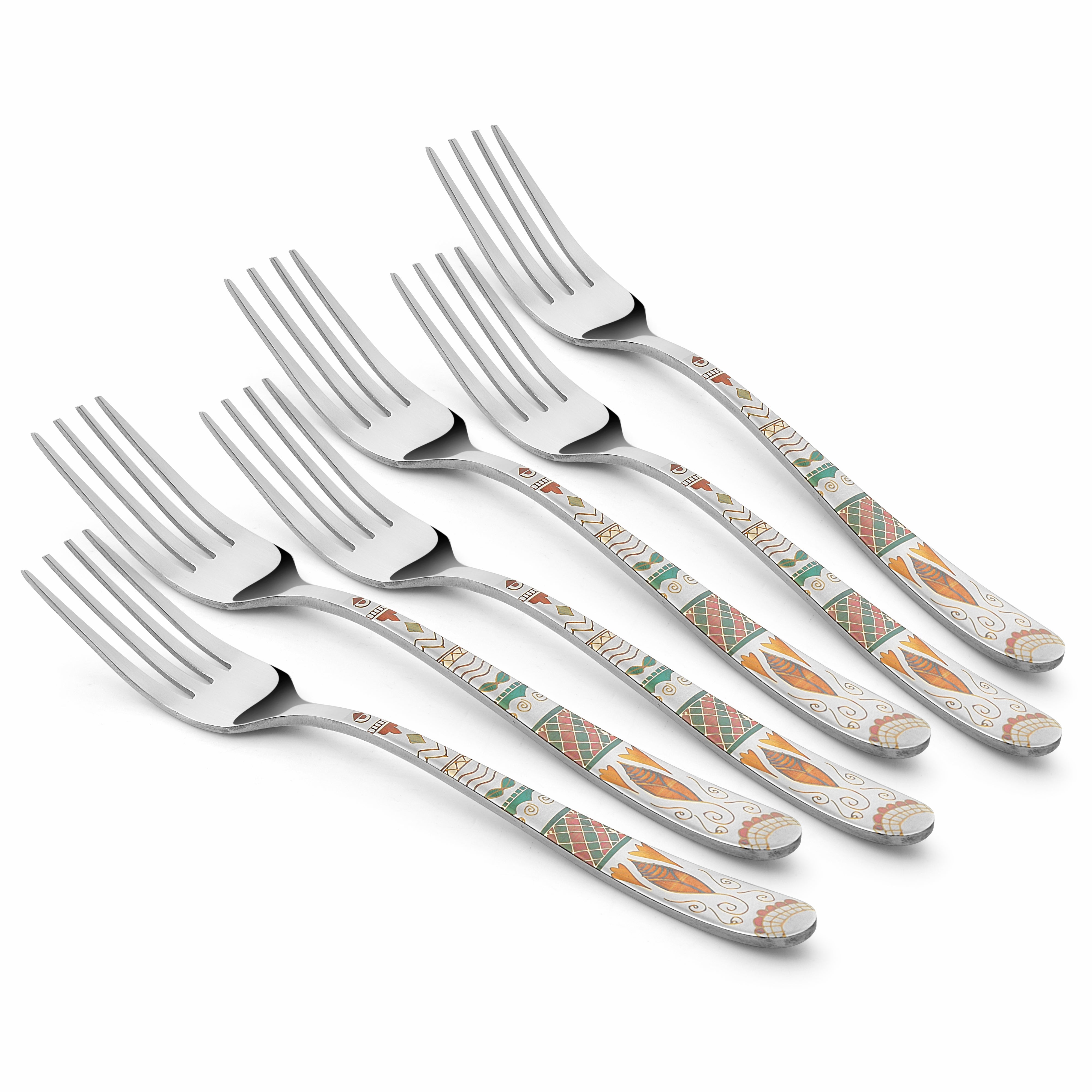 Chef Vicky Ratnani's Signature Collection By FnS Wales Stainless Steel Dessert Fork 6 Pcs Set | Premium artistic & contemporary craftsmanship detailing Handle Design Cutlery for Home, Dining & Kitchen