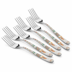 Chef Vicky Ratnani's Signature Collection By FnS Wales Stainless Steel Dessert Fork 6 Pcs Set | Premium artistic & contemporary craftsmanship detailing Handle Design Cutlery for Home, Dining & Kitchen