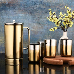 Fns Glory Stainless steel Water pitcher and glass gold