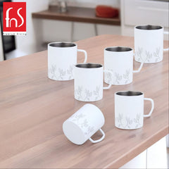 FNS Stainless Steel Coffee Mugs, with Laser Engraving White (Set of 6)