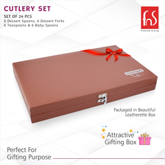 Montavo by FnS Creta Stainless Steel 24 Pcs Cutlery Set in Leatherette Box