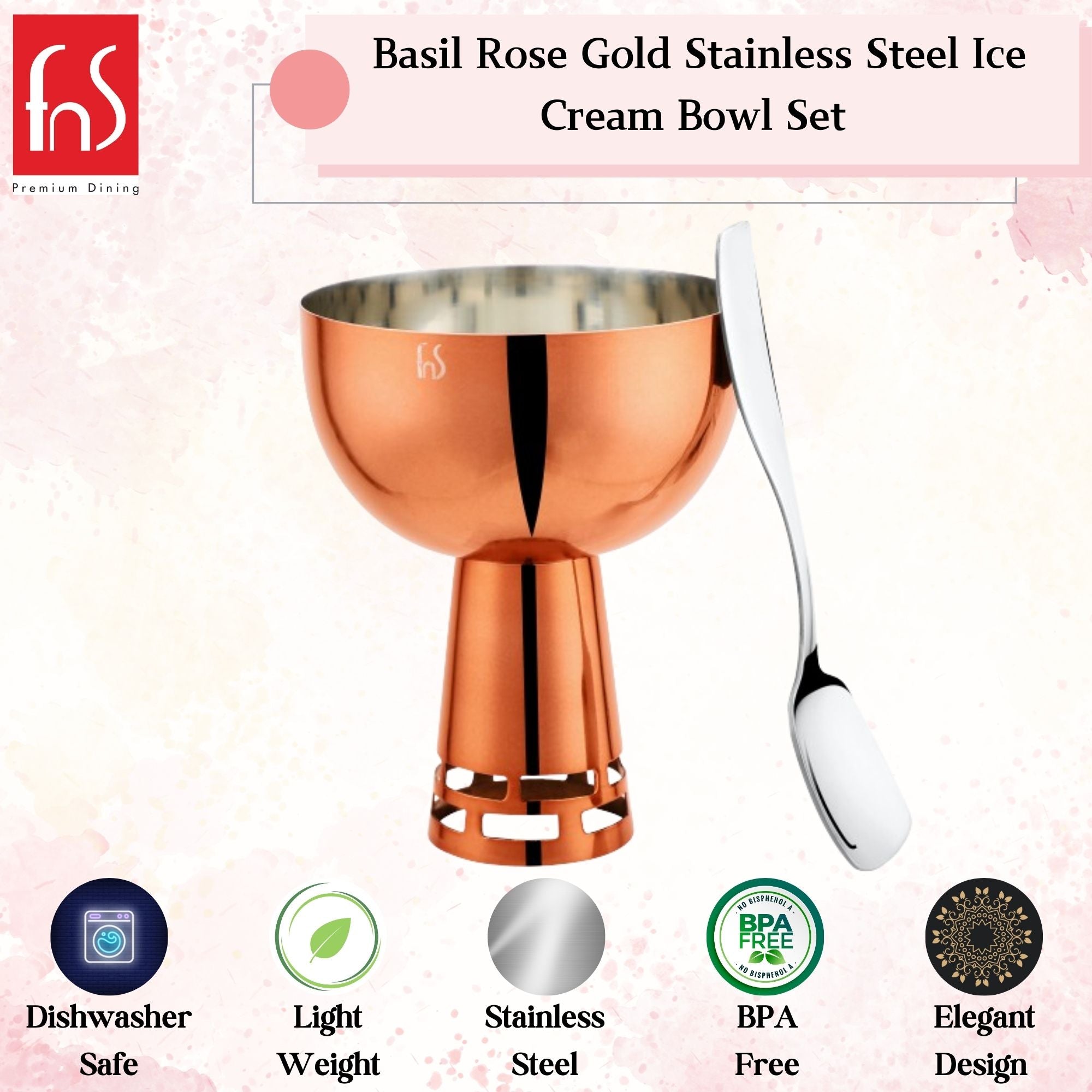 FnS Savory Stainless Steel Ice Cream Bowl Rose Gold