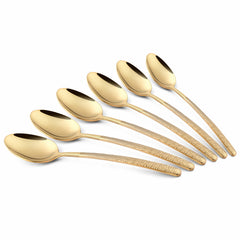 Chef Vicky Ratnani's Signature Collection By FnS Velora Stainless Steel Dessert Spoon 6 Pcs Set | Premium Textured Handle Design Cutlery for Home, Dining & Kitchen