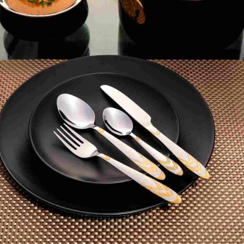 Montavo by FnS Magna 24 Karat Gold Plated 24 Pcs Cutlery Set with Hanging Stand
