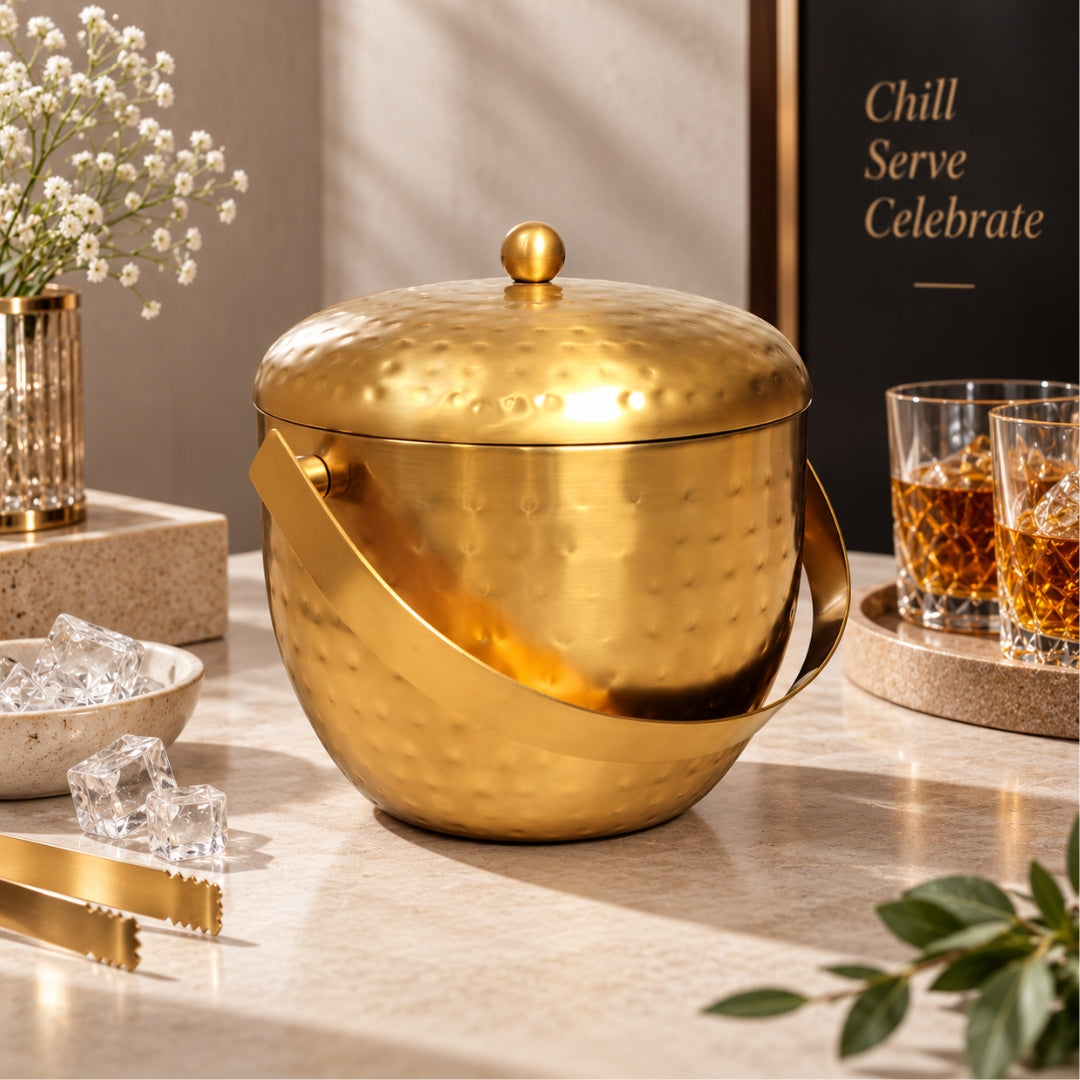 Apple Ice Bucket – Hammered Gold Matt PVD Finish (Stainless Steel)