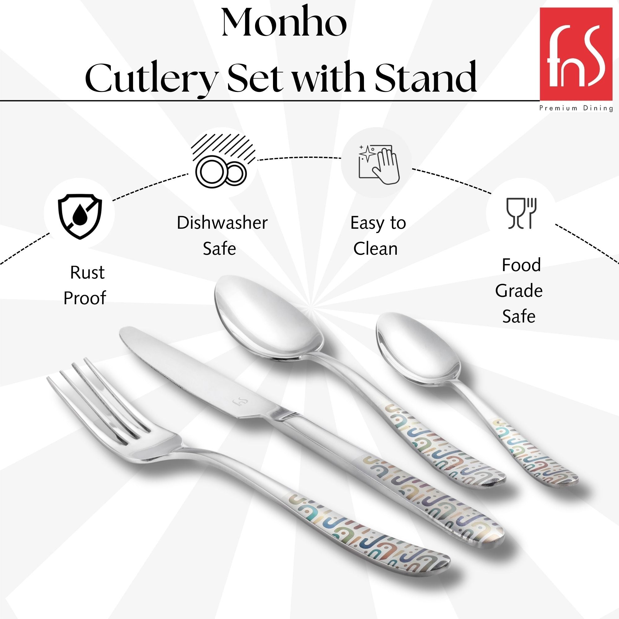 FnS Stainless steel Monho 24 pcs cutlery set with stand