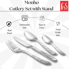 FnS Stainless steel Monho 24 pcs cutlery set with stand