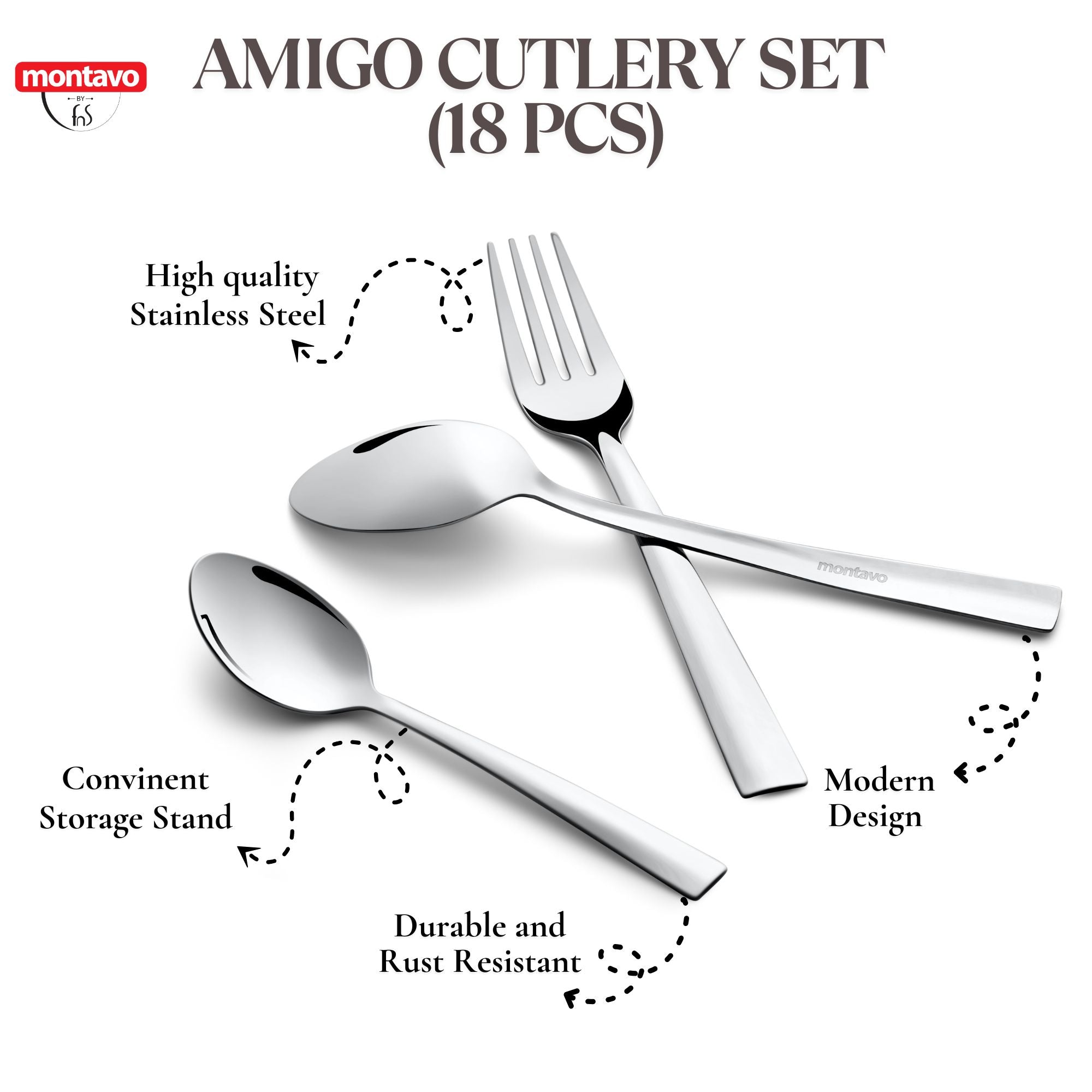 Montavo by FnS Amigo Stainless Steel Cutlery Set of 18 Pcs