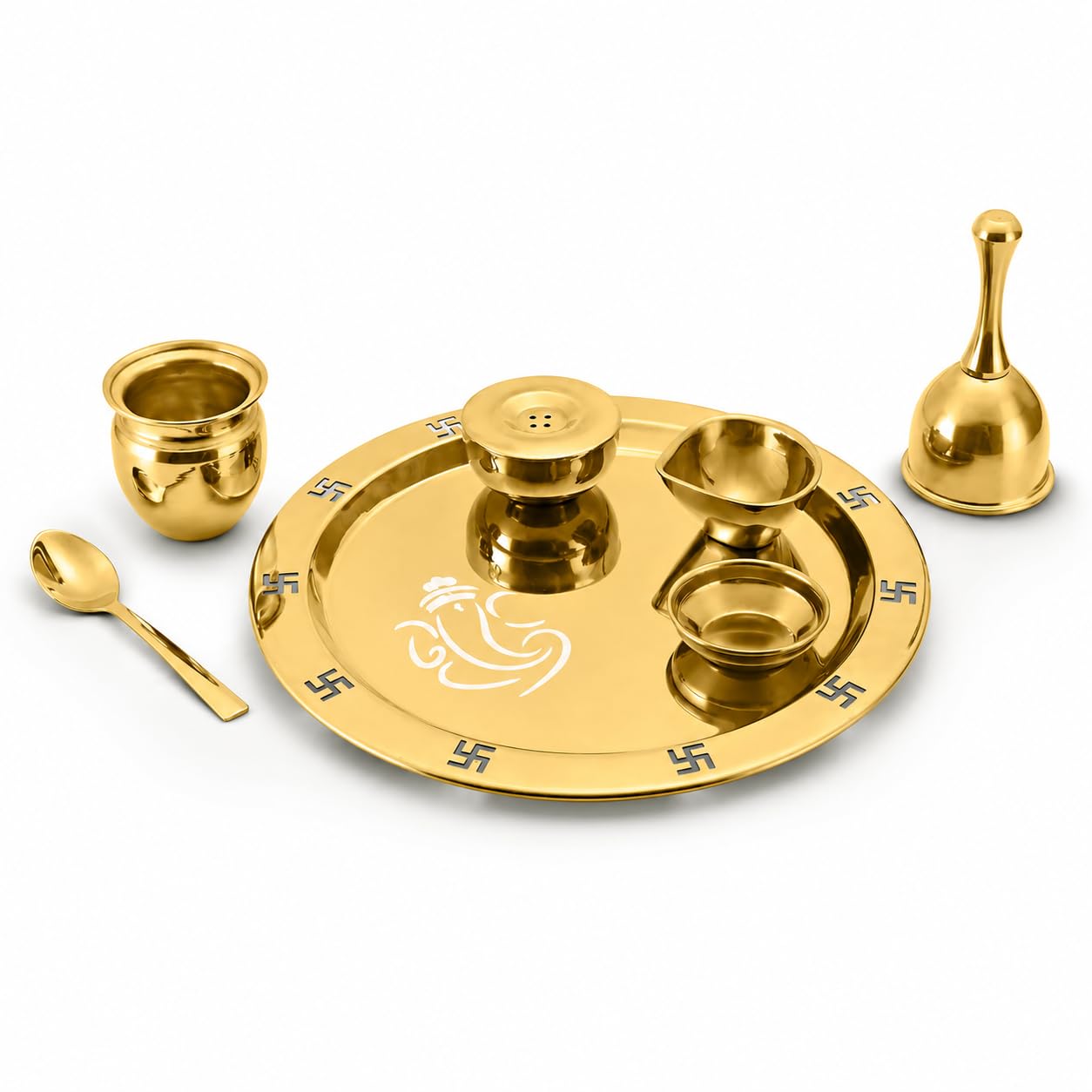 FnS Vandan 7-Pc Gold Stainless Steel Pooja Thali Set with Box
