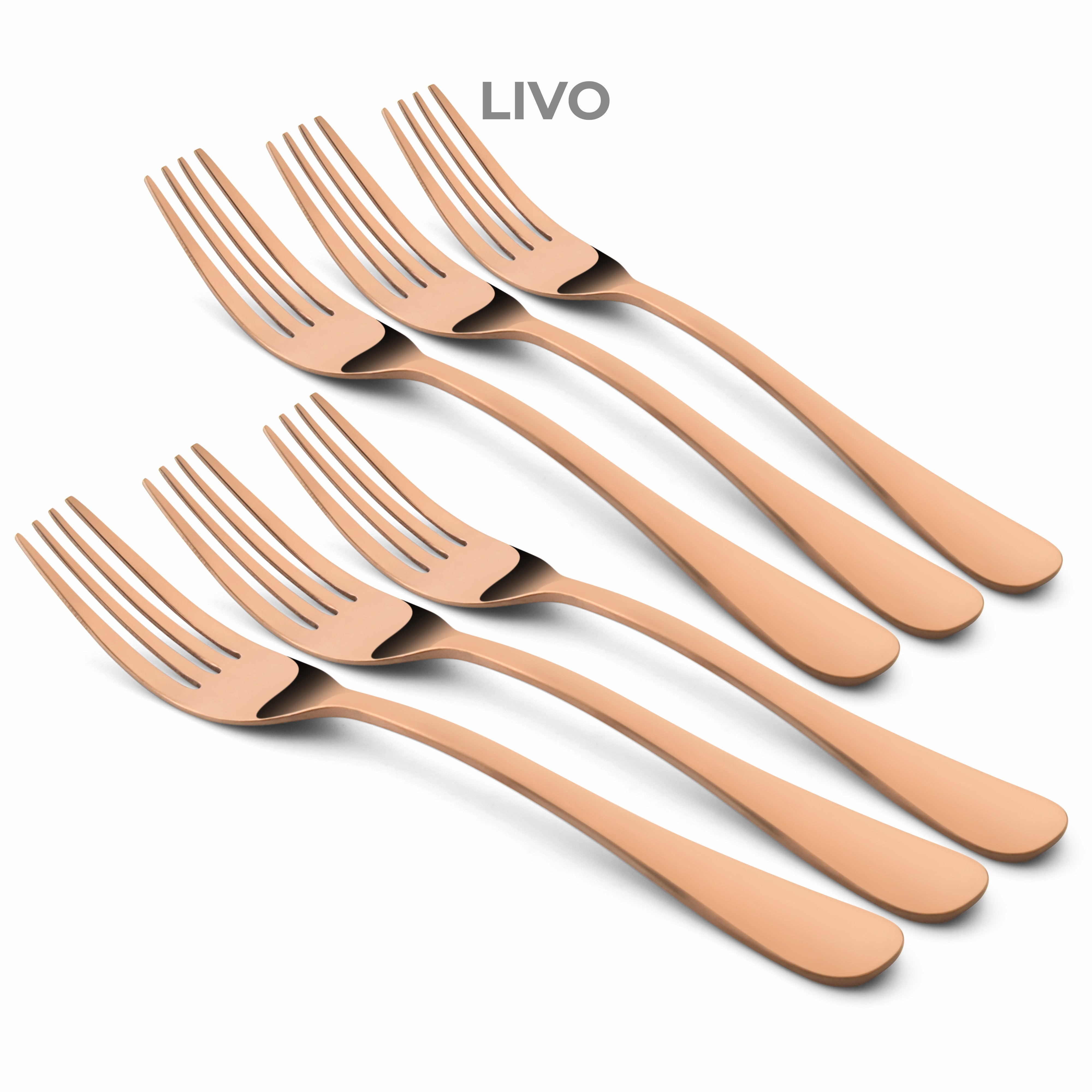 Chef Vicky Ratnani's Signature Collection By FnS Livo Rose Gold Stainless Steel Dessert Fork 6 Pcs Set | Premium refined finish Handle Design Cutlery for Home, Dining & Kitchen
