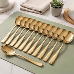 Montavo by FnS Stainless Steel Dinner Spoons | Set of 12 PVD Gold Mirror Finish