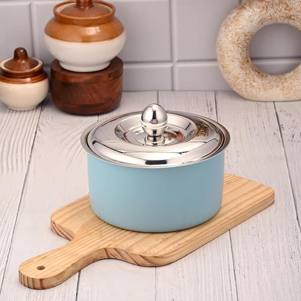 FNS Alwin Sky Blue Finish Stainless Steel Casserole with Lid (1600 ml)