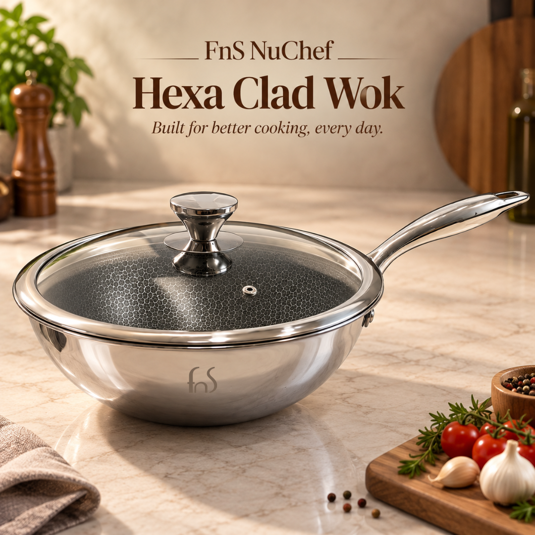 FnS NuChef Hexa Clad Wok with Lid 22 cm