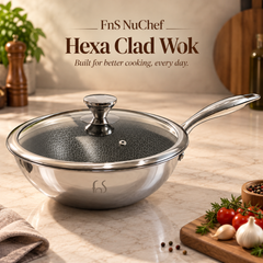 FnS NuChef Hexa Clad Wok with Lid 22 cm