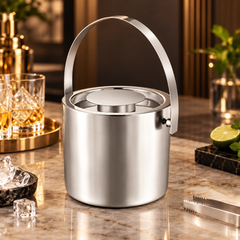 FnS Stainless Steel Ice Bucket with Lid and Handle (1 Liter)