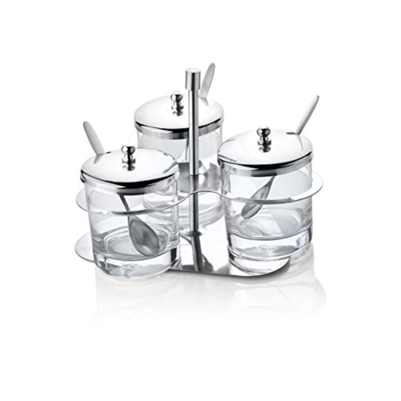 FnS Trino Stainless Steel and Glass Cruet Spice Jar Condiment Set