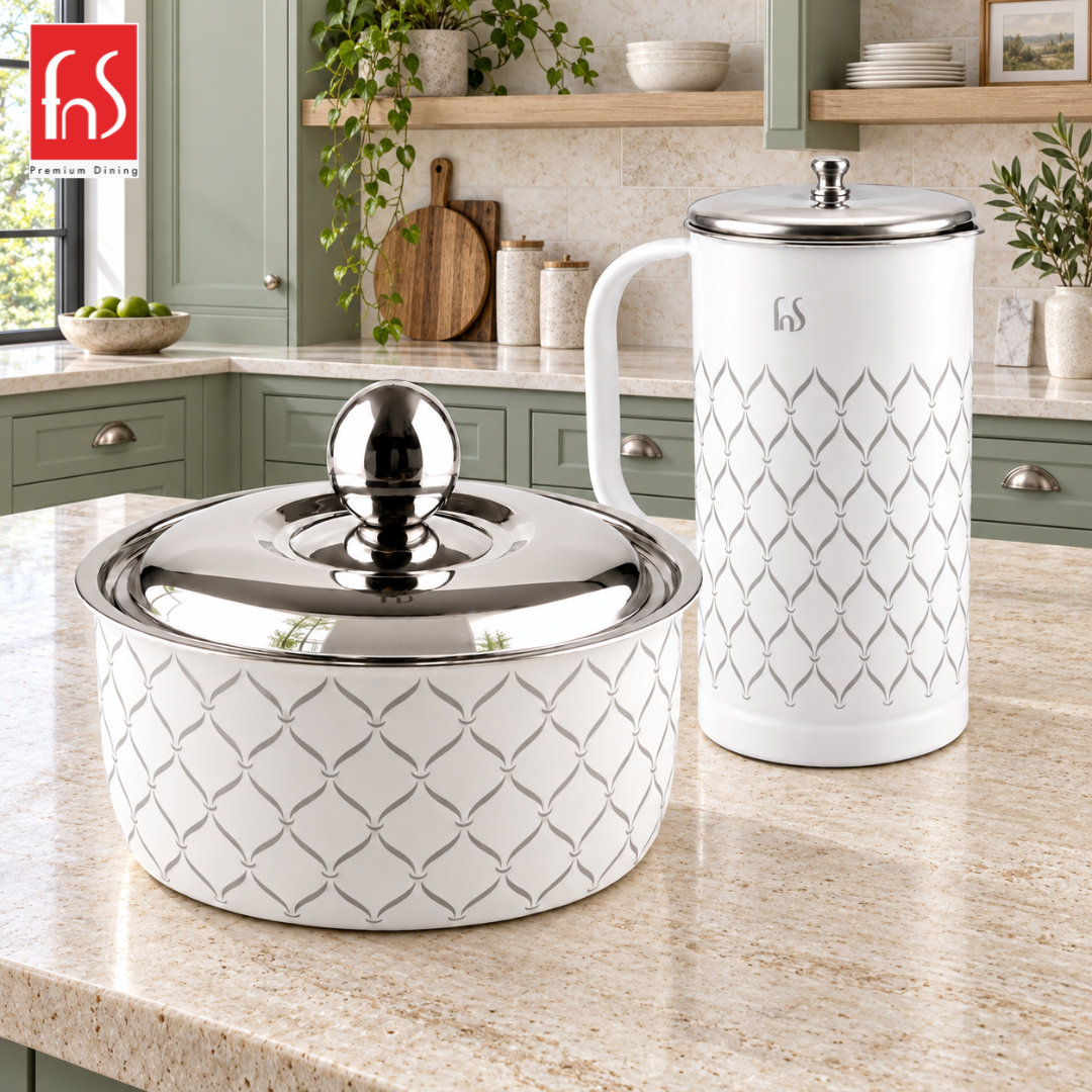 FnS Lecce 2-Pc White Designer Pitcher & Casserole Combo (1600ml)