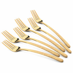 Chef Vicky Ratnani's Signature Collection By FnS Velora Stainless Steel Dessert Fork 6 Pcs Set | Premium Textured Handle Design Cutlery for Home, Dining & Kitchen