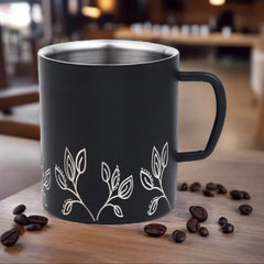 FNS Stainless Steel Coffee Mugs, with Laser Engraving - Black (Set of 2)