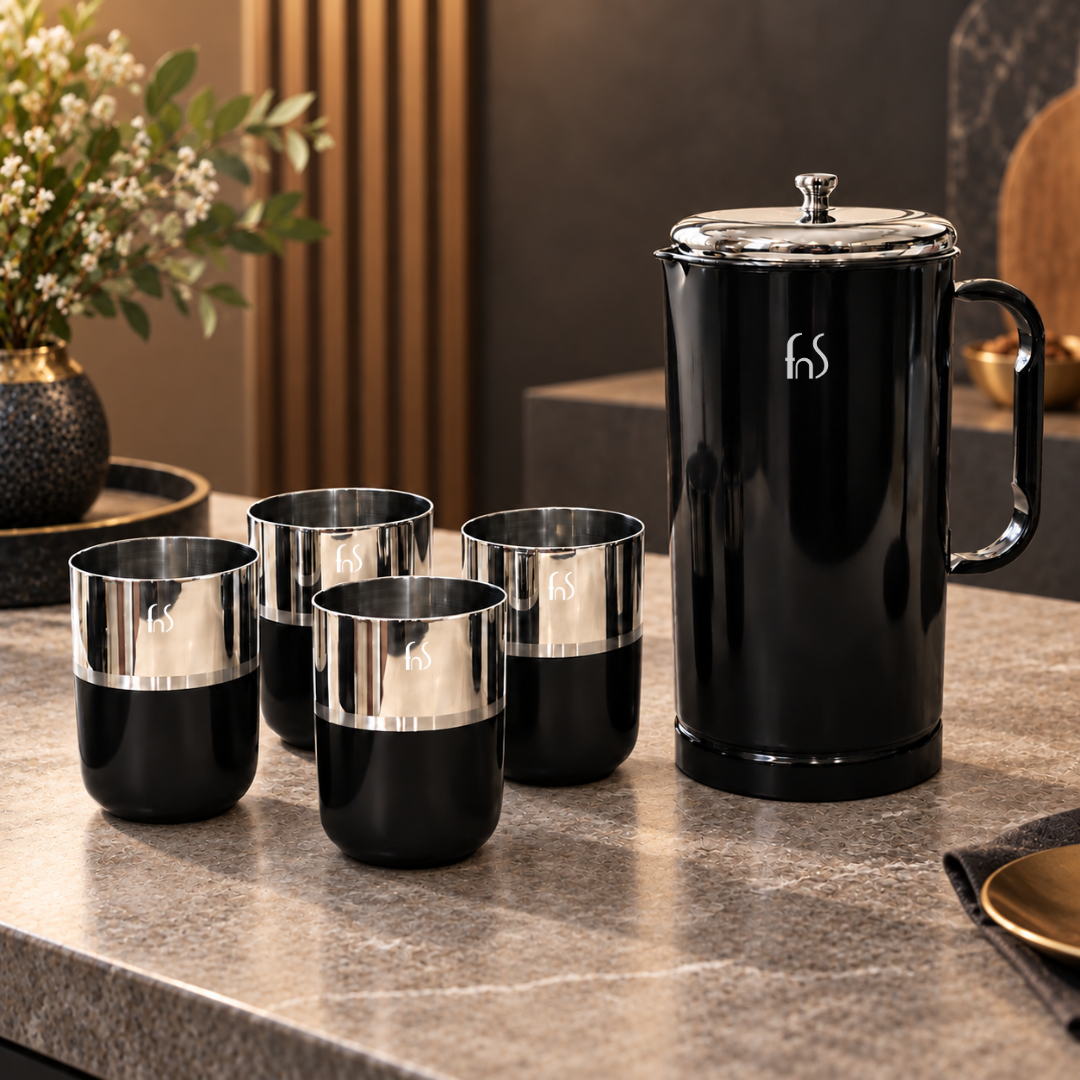 Glory Pitcher Set  Black PVD Stainless Steel Jug & Glass Set