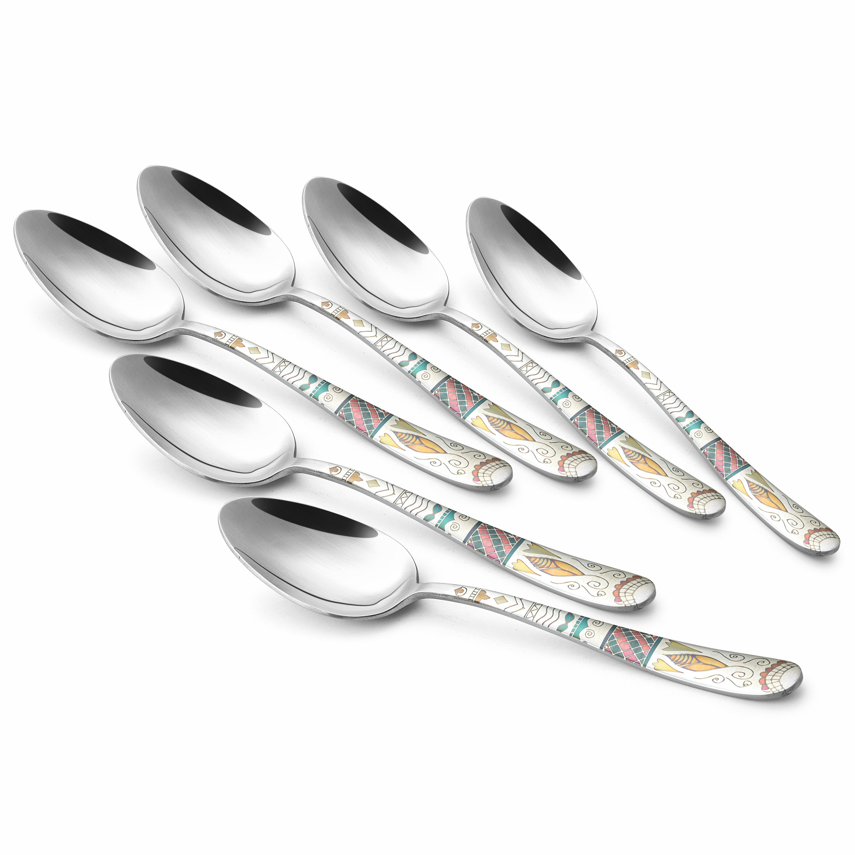 Chef Vicky Ratnani's Signature Collection By FnS Wales Stainless Steel Dessert Spoon 6 Pcs Set | Premium artistic & contemporary craftsmanship detailing Handle Design Cutlery for Home, Dining & Kitchen