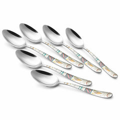 Chef Vicky Ratnani's Signature Collection By FnS Wales Stainless Steel Dessert Spoon 6 Pcs Set | Premium artistic & contemporary craftsmanship detailing Handle Design Cutlery for Home, Dining & Kitchen