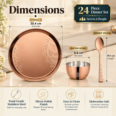 FnS Gond 24-Pc Rose Gold Leaf Pattern Stainless Steel Dinner Set