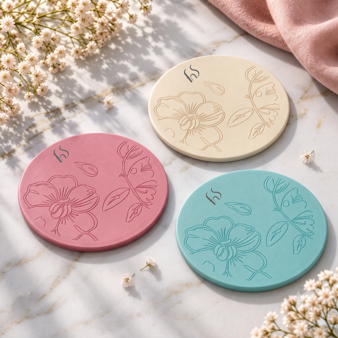 FnS Odiel 6-Pc Floral Stainless Steel Round Coaster Set