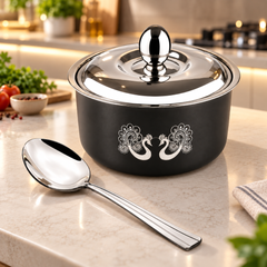 FnS Hazel 2200 ml Black Stainless Steel Casserole with Serving Spoon