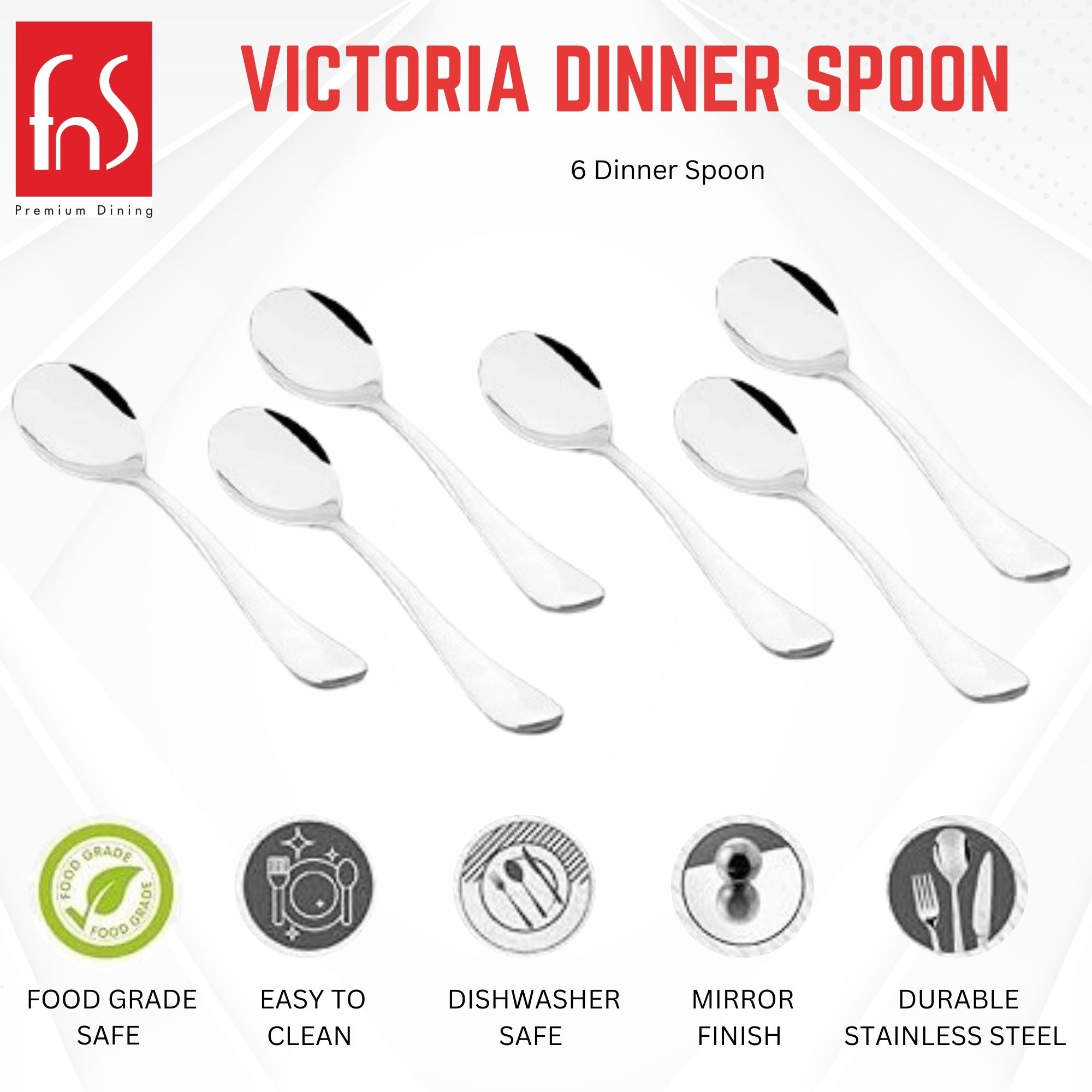 FnS Victoria Stainless Steel 6 Pcs Dinner Spoon Set