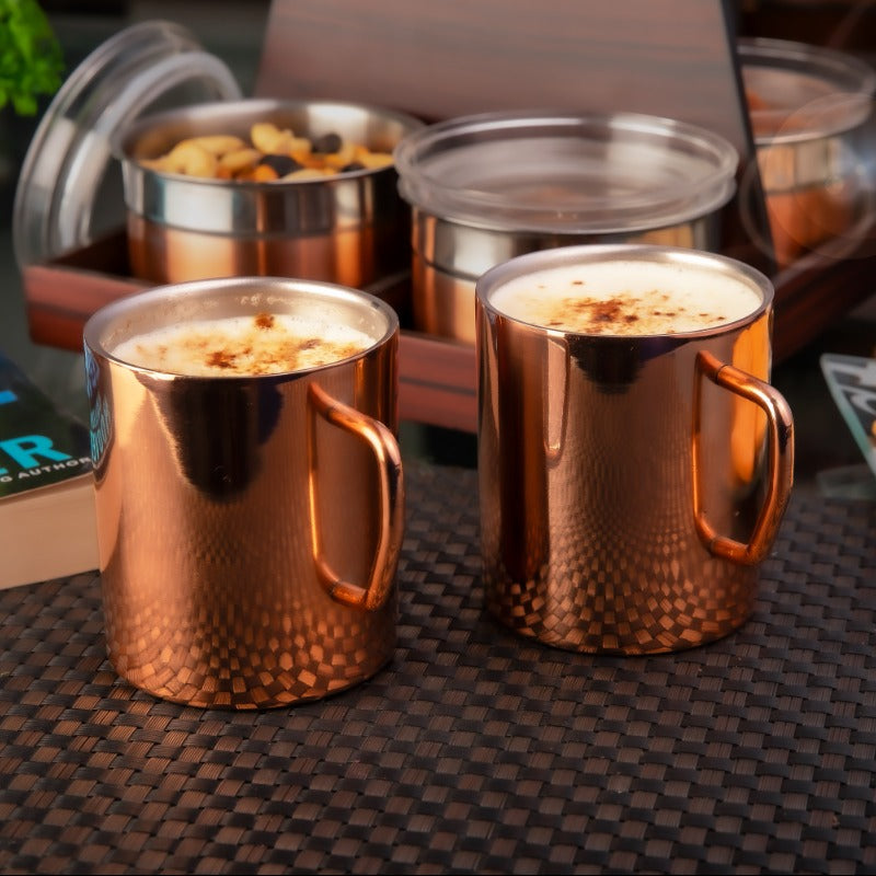 FNS Stainless Steel coffee tea Mugs Rose Gold (Set of 2)